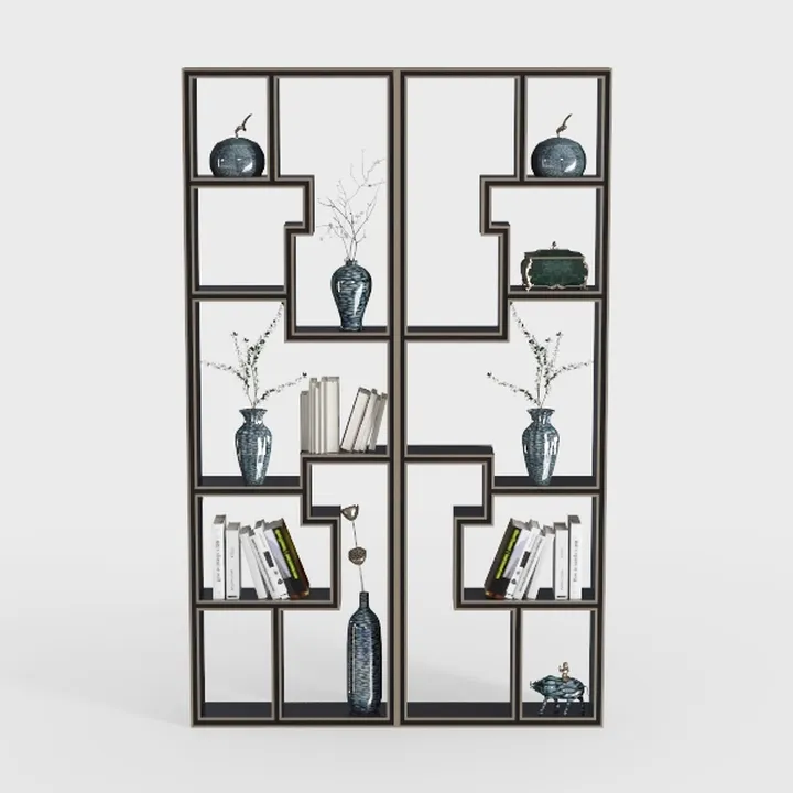 Modern Metal Frame Solid Wood Bookshelf Display Shelf 3D Model
