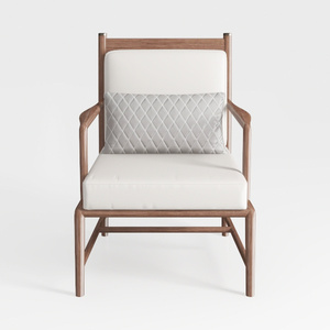 Minimalist Walnut Wood Fabric Upholstered Armchair with Decorative Pillow 3D Model