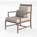 Minimalist Walnut Wood Fabric Upholstered Armchair with Decorative Pillow 3D Model Left 45 Degree View