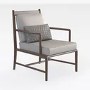 Minimalist Walnut Wood Fabric Upholstered Armchair with Decorative Pillow 3D Model Right 45 Degree View
