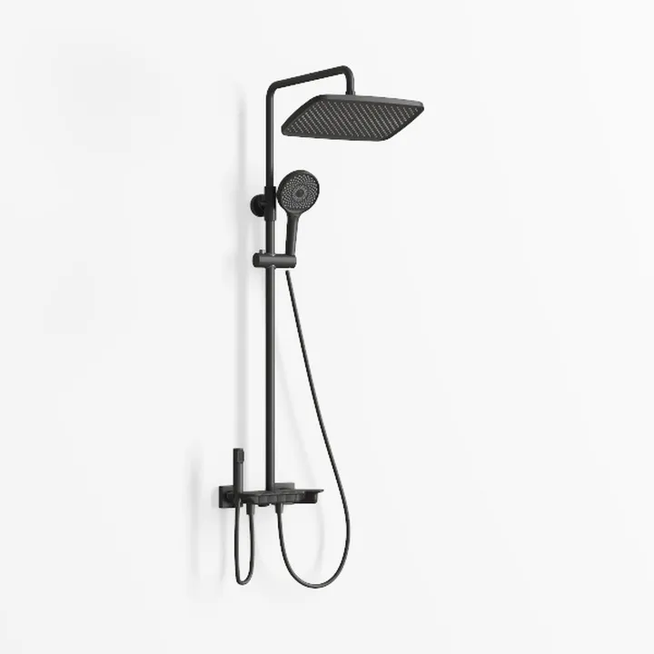 Matte Black Wall Mounted Dual Spray Shower System 3D Model