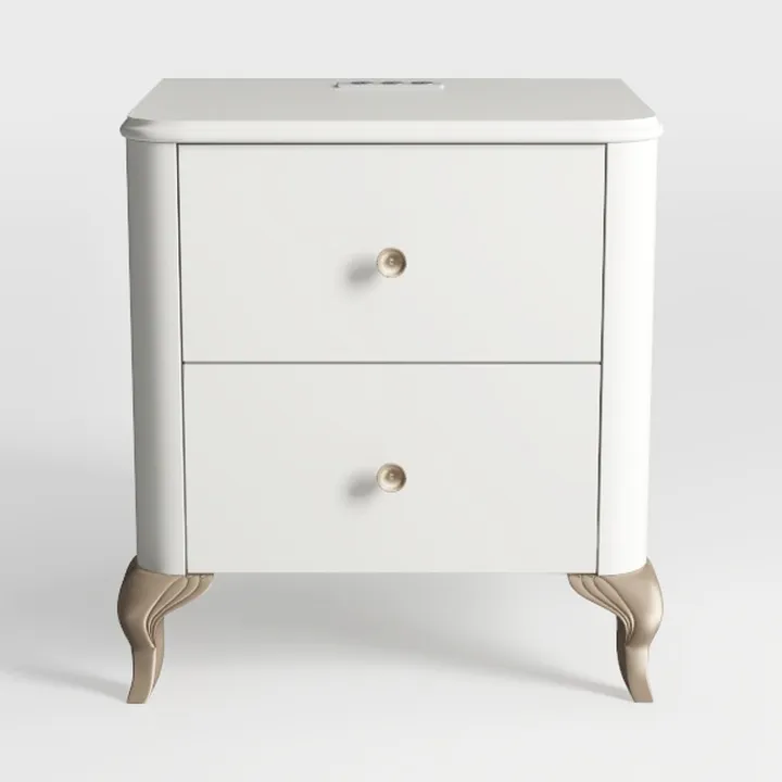 Modern White Lacquer Two Drawer Nightstand With Gold Accent Legs 3D Model