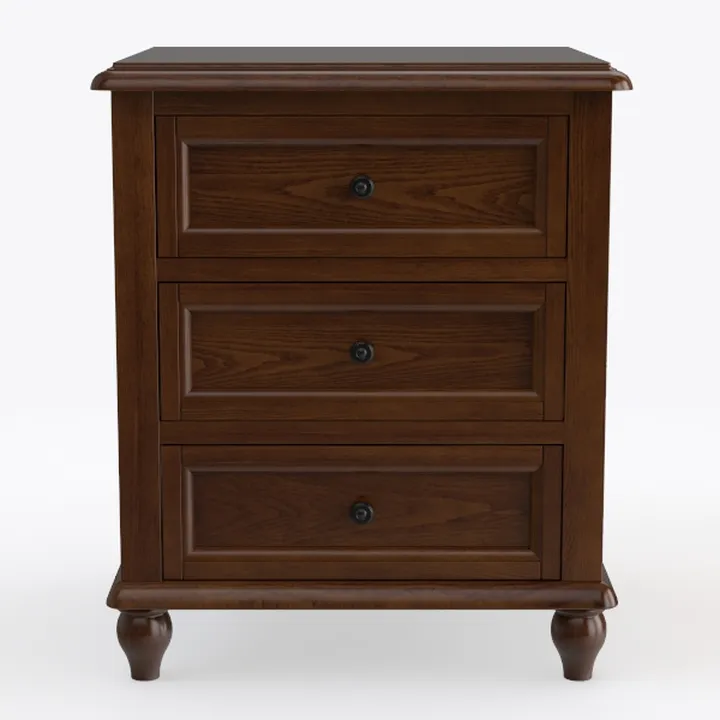 Traditional Solid Walnut Wood 3 Drawer Nightstand 3D Model