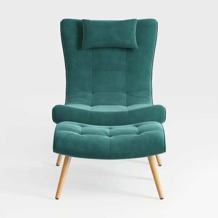 Modern Velvet Tufted Armchair and Ottoman Solid Wood Legs 3D Model