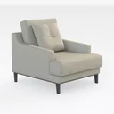 Minimalist White Fabric Armchair with Accent Pillow 3D Model Right 45 Degree View