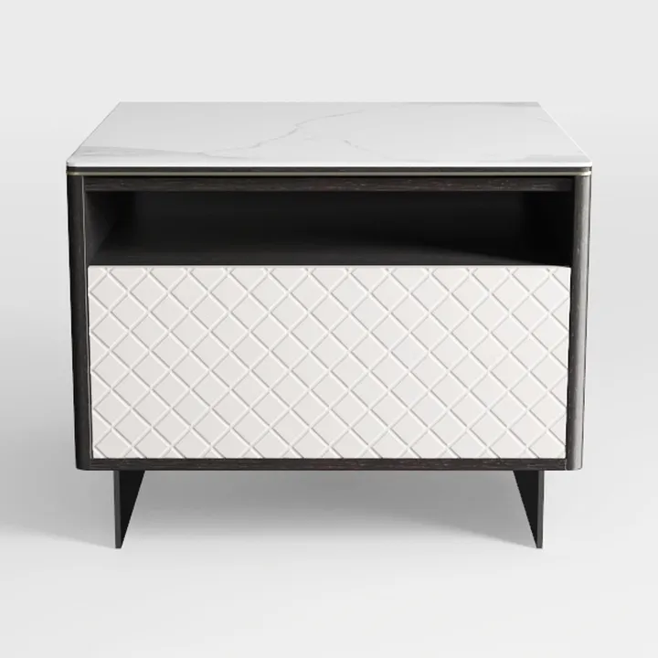 Modern Marble Top Solid Wood Quilted Fabric Nightstand 3D Model