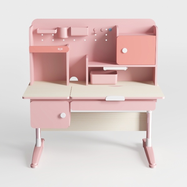 Wood Writing Desk with Storage Drawers and Bookshe