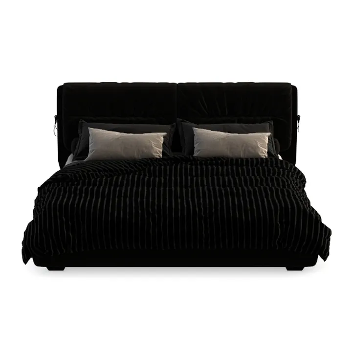 Modern Black Velvet Upholstered King Size Bed 3D Model