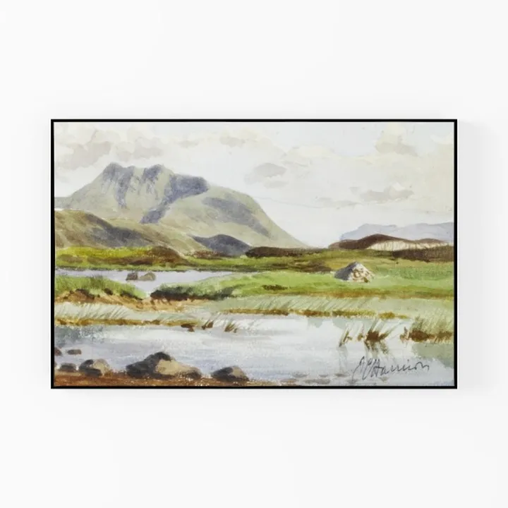 Vintage Lakeside Mountain Landscape Wall Art Print 3D Model