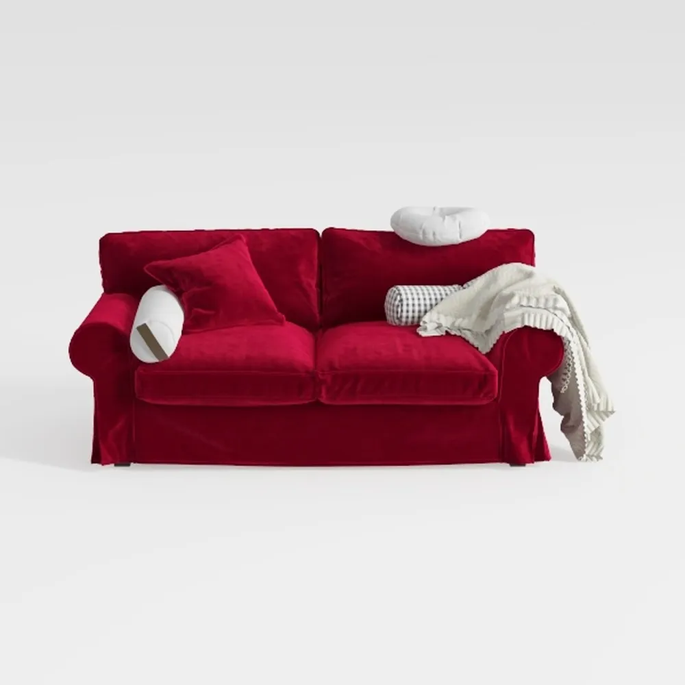 Modern Oversized Wine-Red Chenille Wood Frame Upho
