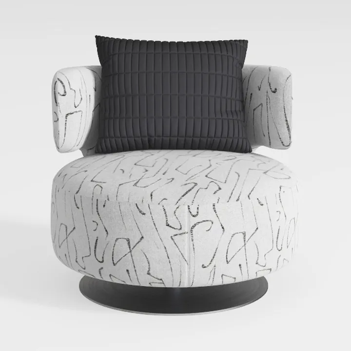 Modern Abstract Printed Fabric Swivel Armchair with Throw Pillow 3D Model