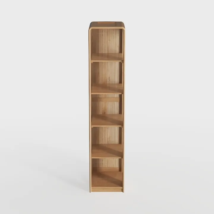 Minimalist Solid Oak Tall Narrow Bookshelf Open Storage 3D Model