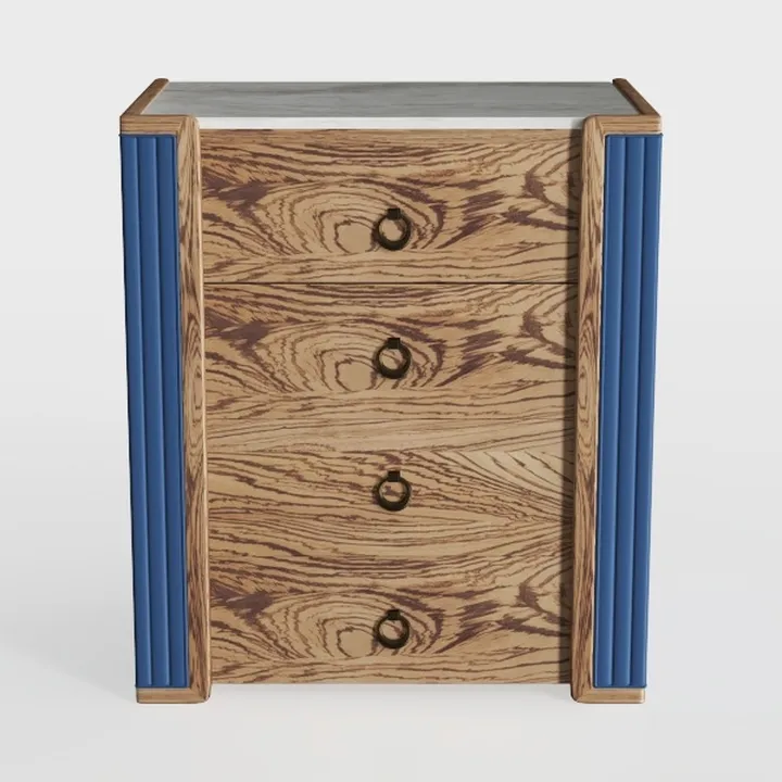 Modern Marble Top Solid Wood Blue Accent Four Drawer Cabinet 3D Model
