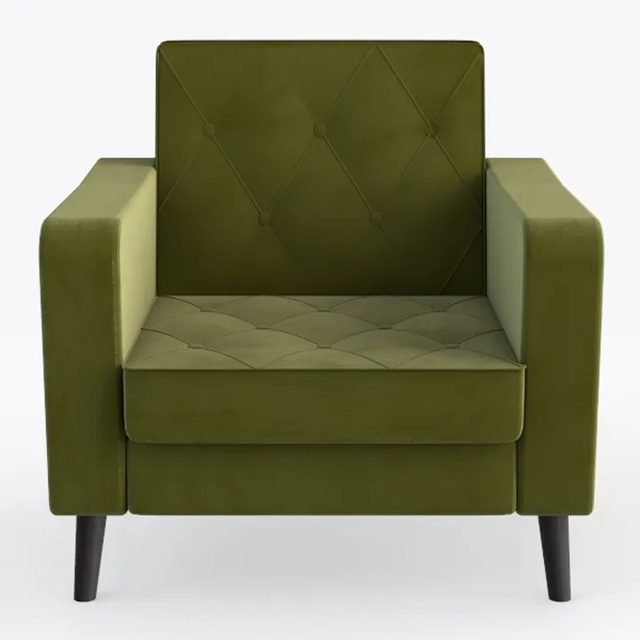 Modern Olive Green Velvet Tufted Armchair 3D Model