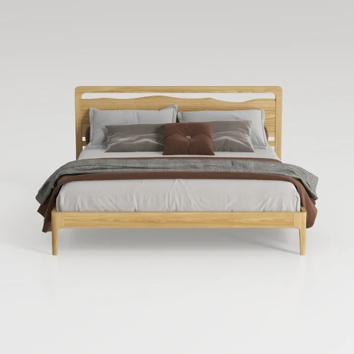 Bed Frame with Headboard Solid Wood Platform Bed, 
