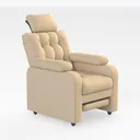 Minimalist Cream Leather Tufted Recliner Chair 3D Model Right 45 Degree View