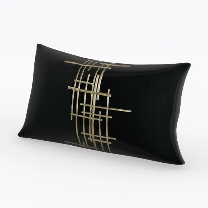 Aeckself Black Geometric Plaid Stripes Pillow