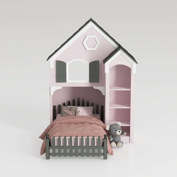 LUMISOL Twin Low House Loft Bed with 2 Windows, Wo