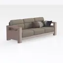 Minimalist Solid Oak Fabric Three Seat Sofa With Decorative Throw Pillows 3D Model Right 45 Degree View