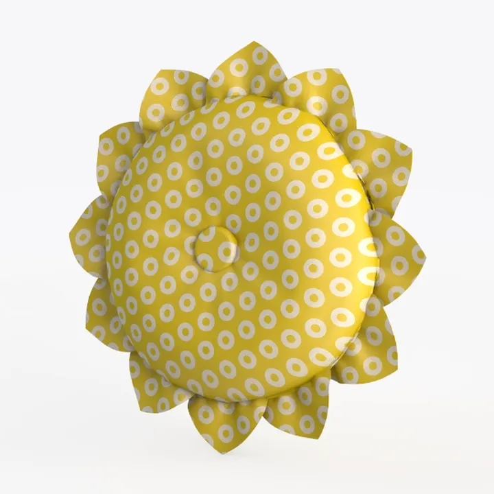 Yellow Polka Dot Fabric Sunflower Shaped Throw Pillow 3D Model