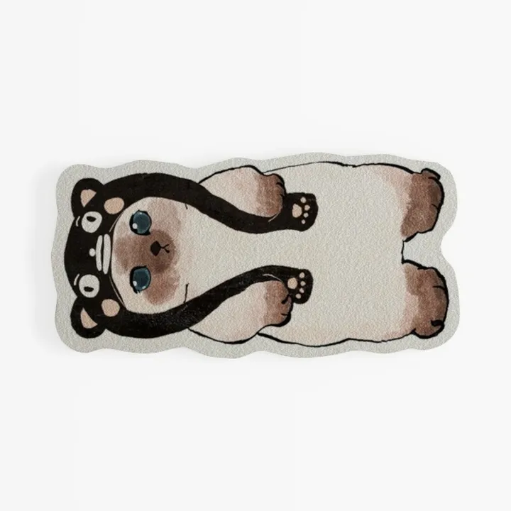 Cartoon Siamese Cat Shaped Fluffy Doormat 3D Model
