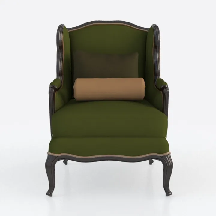 Classic Vintage Green Fabric Wooden Wingback Armchair 3D Model