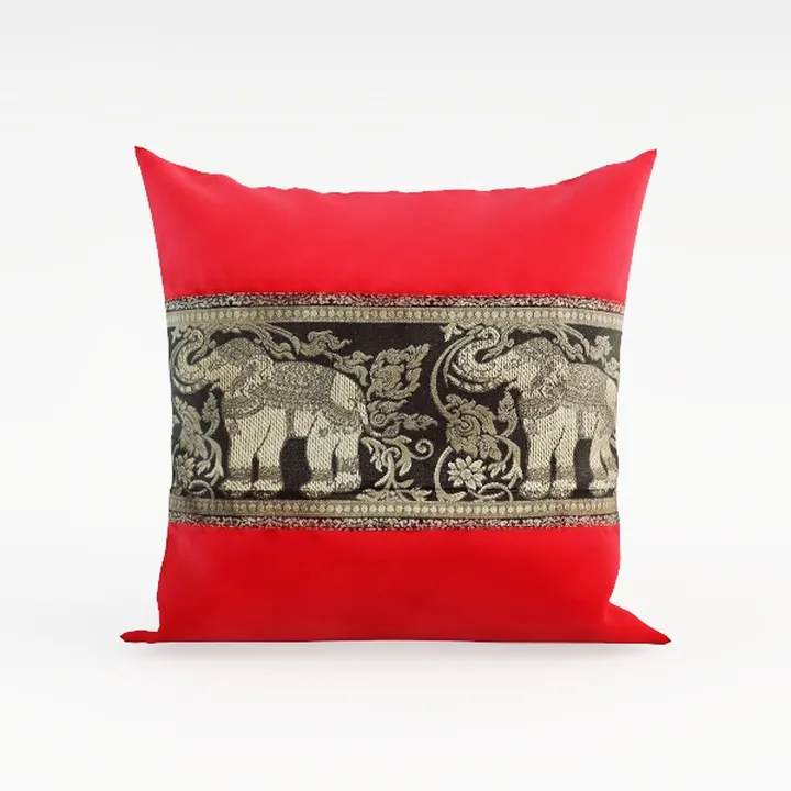 Bohemian Red Fabric Elephant Embroidered Throw Pillow 3D Model