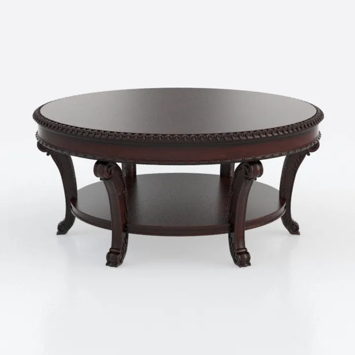 Vintage Solid Wood Carved Round Coffee Table 3D Model