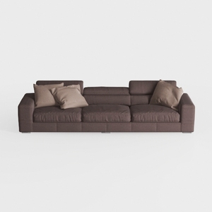 Minimalist Brown Fabric Extra Large Sofa with Throw Pillows 3D Model