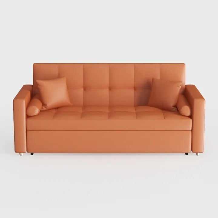 Modern Leather Tufted Sleeper Sofa with Throw Pillows 3D Model