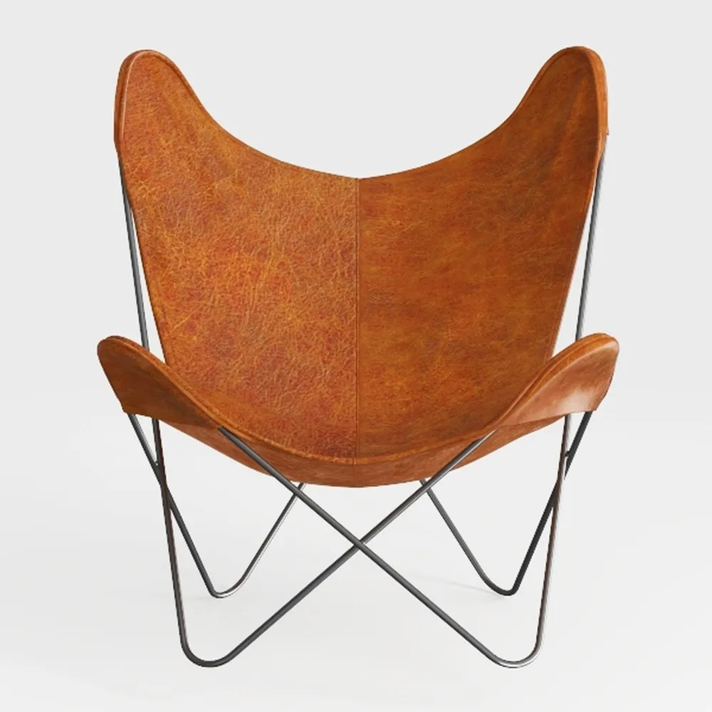 Butterfly Chair - Tan Leather Living Room Chair wi