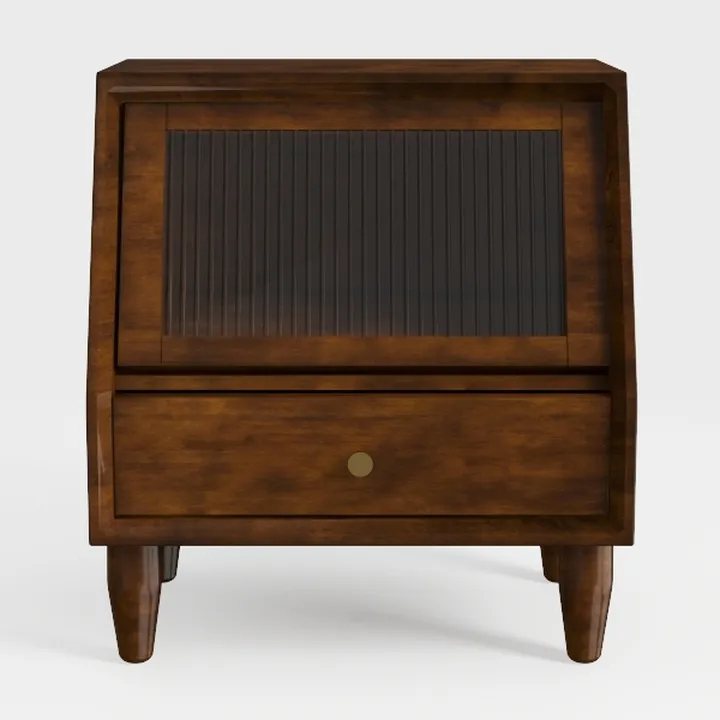 Mid Century Modern Solid Wood Fluted Glass Nightstand 3D Model