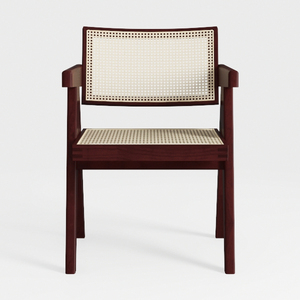 Brown Rubberwood Armless Accent Chair with PE Ratt