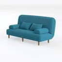 Modern Minimalist Blue Fabric Sofa Bed with Throw Pillows 3D Model Left 45 Degree View