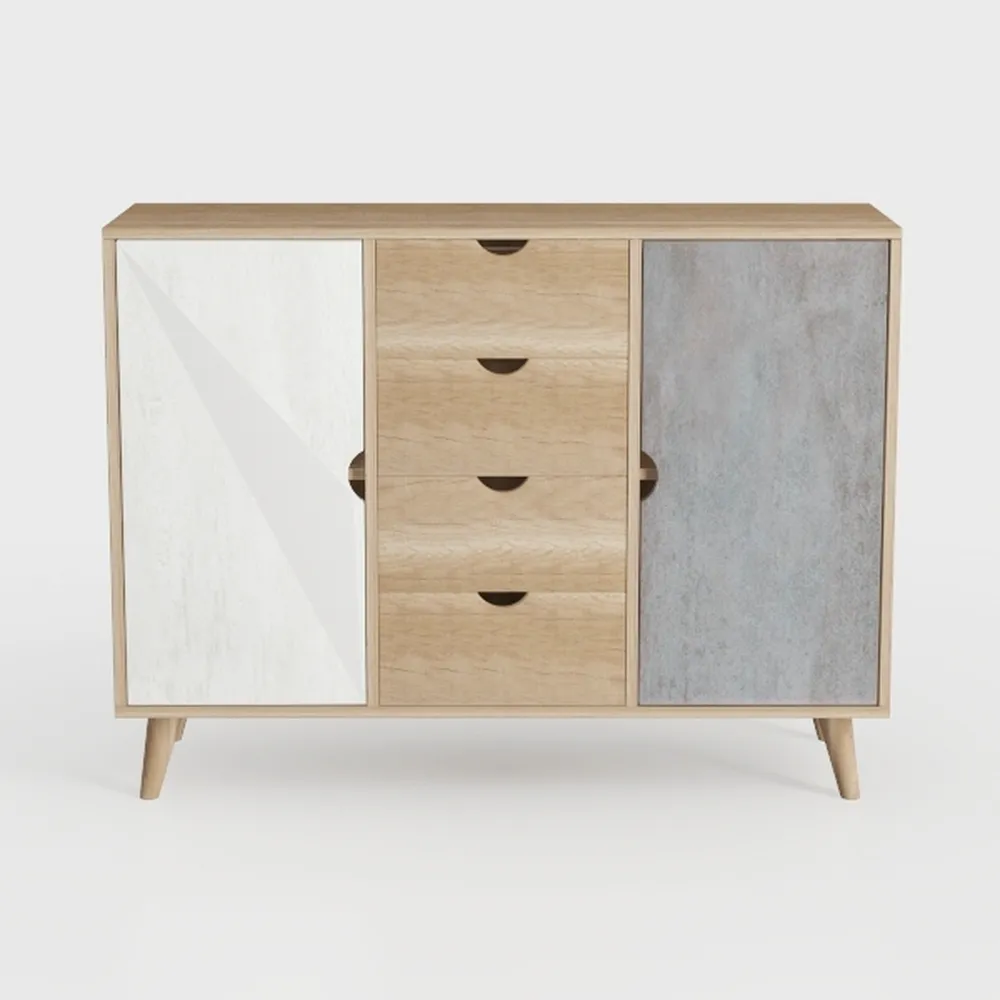 LuxenHome Oak Sideboard Buffet Cabinet with