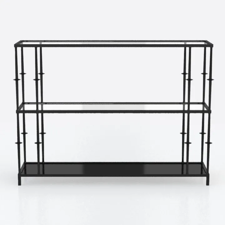 HSH Low Bookshelf, Wood Metal 3 Tier Long