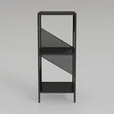 Modern Industrial Black Metal Perforated Shelving Unit 3D Model Front View