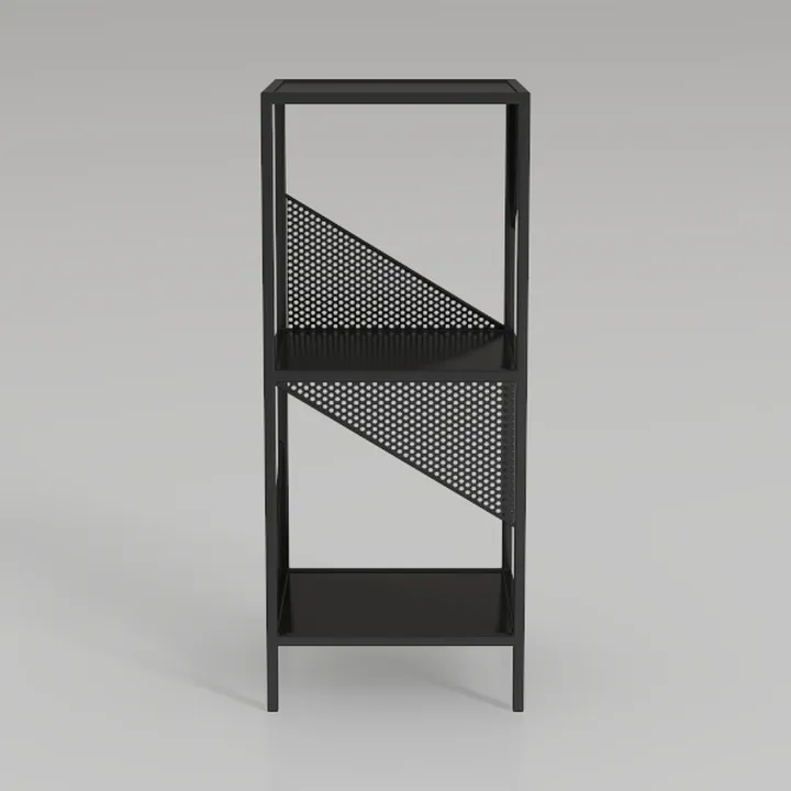 Modern Industrial Black Metal Perforated Shelving Unit 3D Model