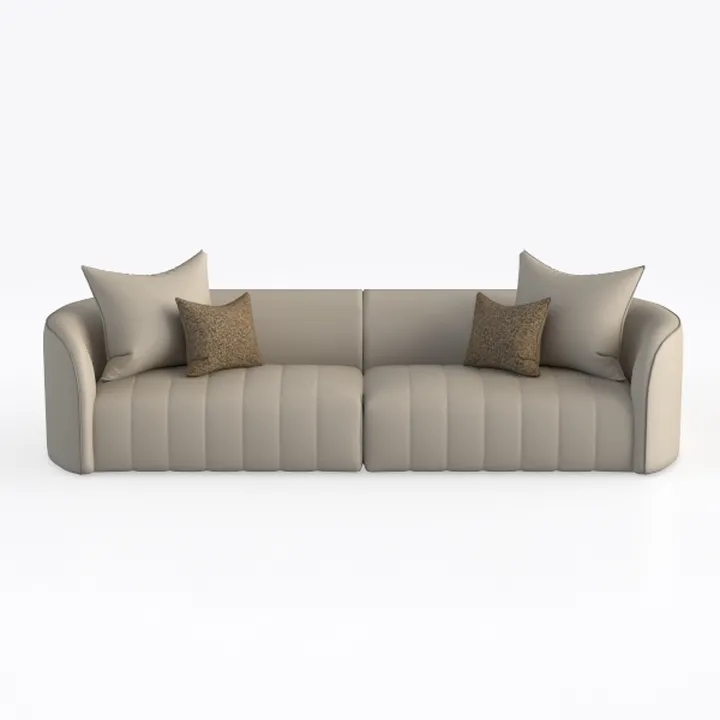 Minimalist Beige Leather Tufted Extra Large Sofa 3D Model