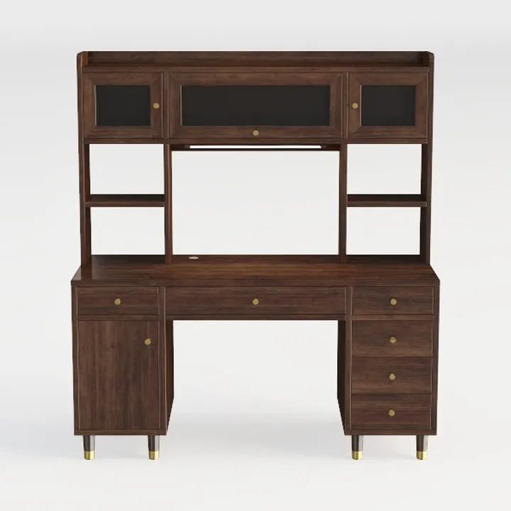 Minimalist Solid Wood Multifunctional Home Office Desk with Hutch 3D Model