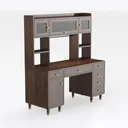Minimalist Solid Wood Multifunctional Home Office Desk with Hutch 3D Model Right 45 Degree View