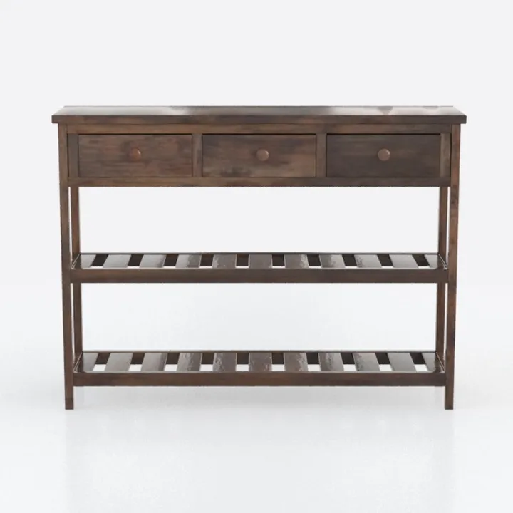 Rustic Solid Wood Console Table With Drawers And Shelves 3D Model