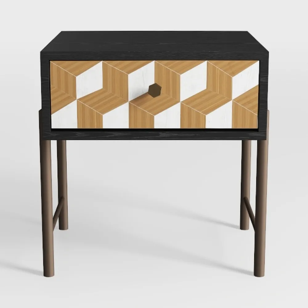 AWASEN Mid Century Modern Nightstand, Rattan Side