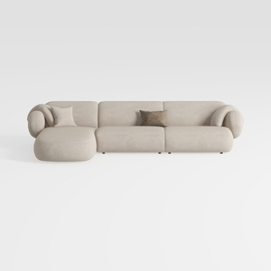 Minimalist Fabric L Shape Sectional Sofa with Throw Pillows 3D Model
