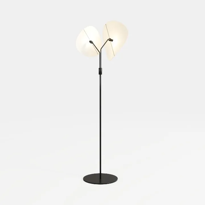Modern Minimalist Black Metal Fabric Dual Shade Floor Lamp 3D Model