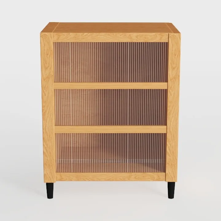 Minimalist Solid Oak Fluted Glass Display Cabinet 3D Model