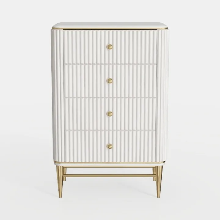 Modern Fluted White Gold Accent Dresser Cabinet 3D Model