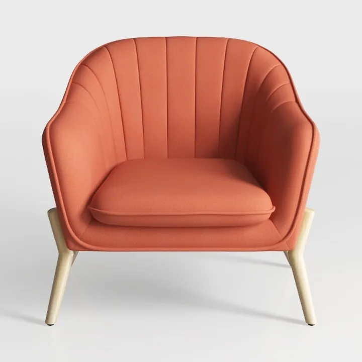 Minimalist Fabric Upholstered Armchair with Solid Wood Legs 3D Model