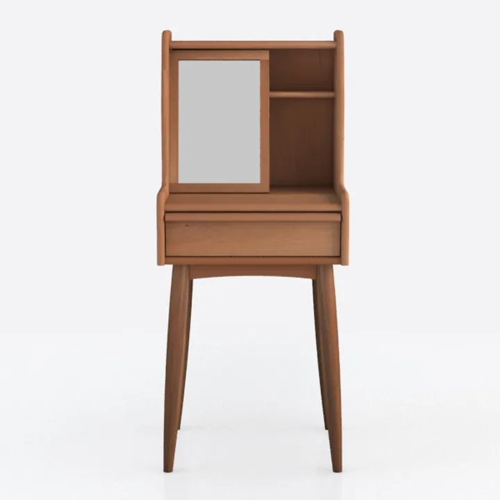 Mid-Century Solid Wood Vanity Table with Mirror and Storage 3D Model