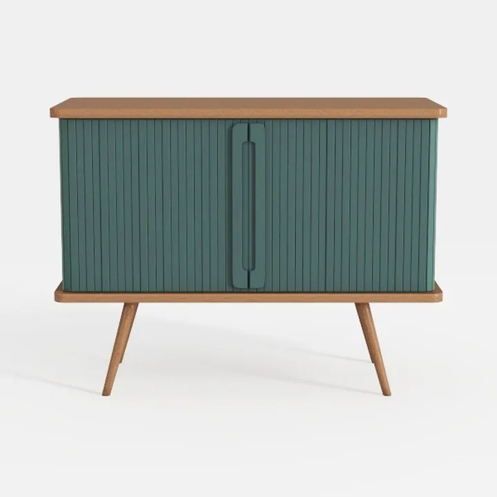 Mid-Century Solid Wood Teal Fluted Door Sideboard 3D Model